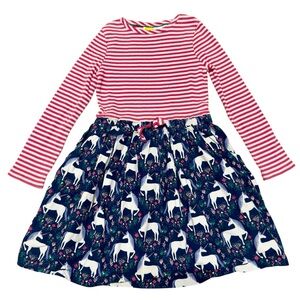 MINI BODEN Pink Striped Floral Unicorn Skirt Long Sleeve Dress Girls 7-8
